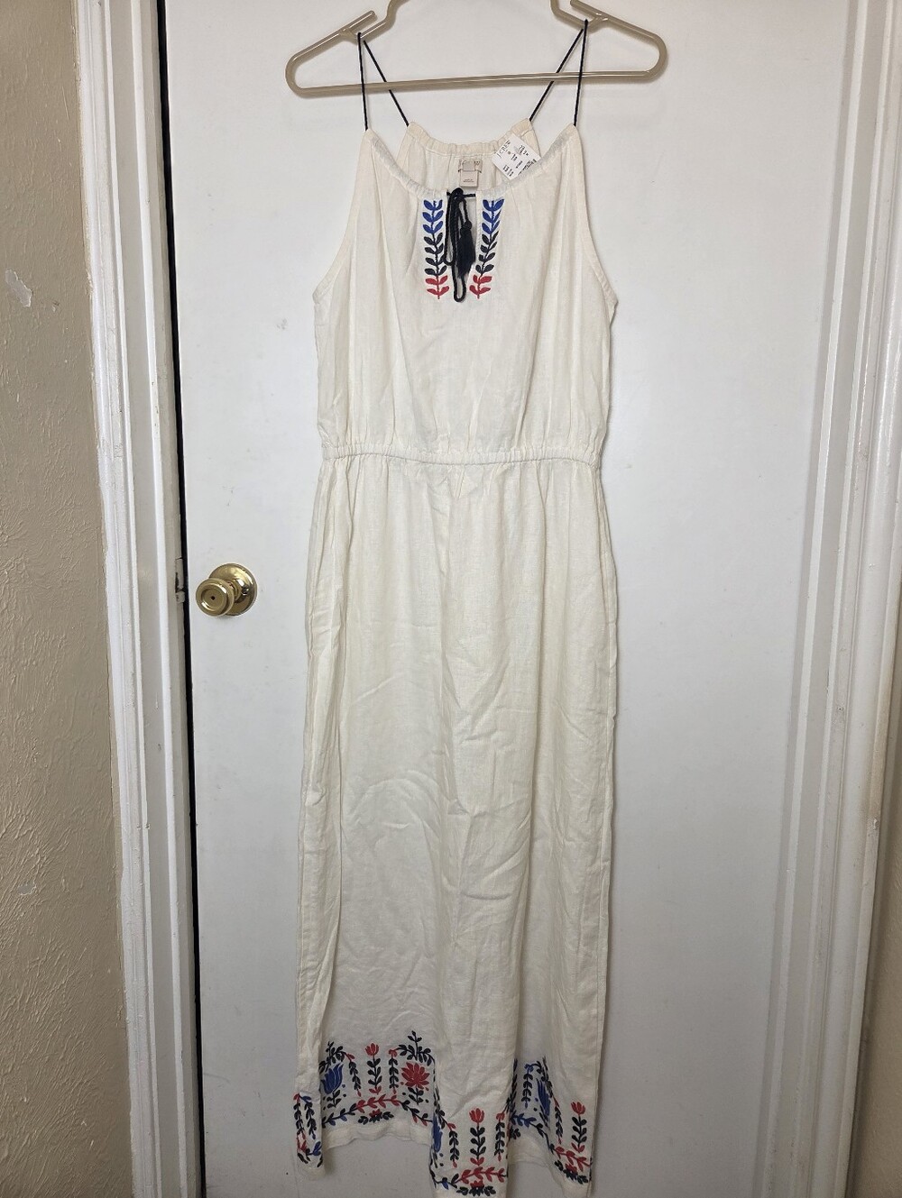 J.Crew Linen Blend Floral Embroidered White Ivory Maxi Dress Size Medium New